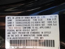 2006 HONDA CR-V EX MODEL 2.4L AT 4WD BLACK  A15240